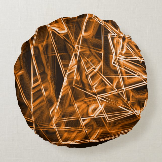 Cojín Redondo Esquinas cuadradas y puntos de naranja "neón" (Reverso)