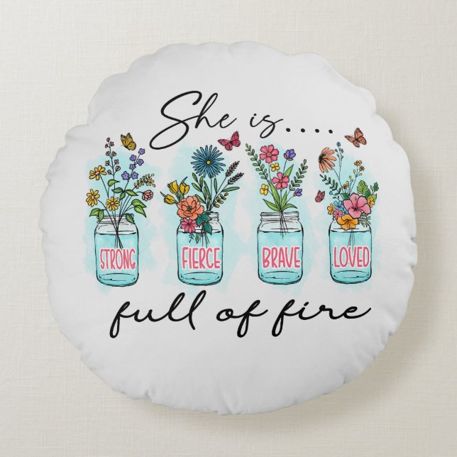 Cojín Redondo Está llena de fuego - Vibrante potenciación floral (Anverso)