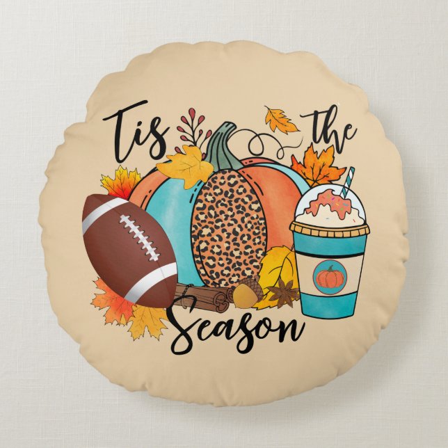 Cojín Redondo Esta temporada - Caída, Fútbol y especias de calab (Anverso)