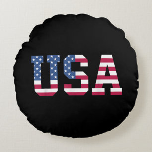 Cojín Redondo Estados Unidos Bandera Americana Patriótica Rojo E