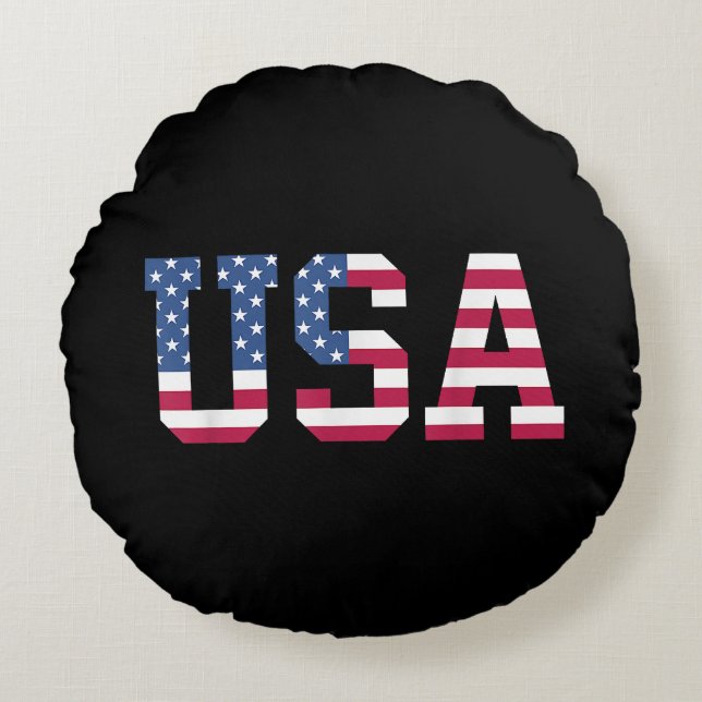 Cojín Redondo Estados Unidos Bandera Americana Patriótica Rojo E (Anverso)