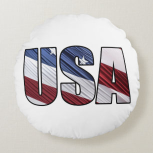 Cojín Redondo Estados Unidos: Bandera Patriótica Americana Roja