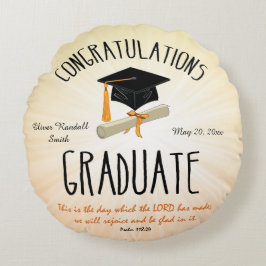 Cojín Redondo Estallido de oro de graduación religiosa con gorro