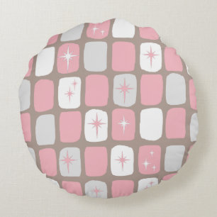 Cojín Redondo Estallidos de color rosa retro alrededor de la alm