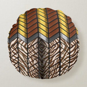 Cojín Redondo Estampa Animal de Tigre Blanco Chevron Zigzag Mode