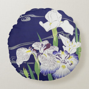 Cojín Redondo Estampa de Arte de Iris Japonés Antiguo de Kogyo T