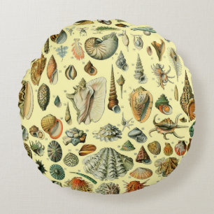 Cojín Redondo Estampa vintage de conchas de Adolphe Millot Coste
