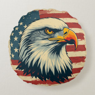 Cojín Redondo Estampa vintage del águila patriótica – Bandera de