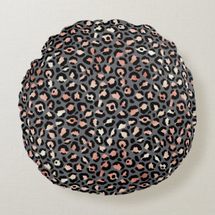 Cojín Redondo Estampado Animal Manchas de Leopardo Negro Rosa An