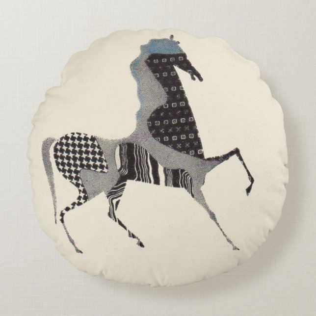 Cojín Redondo estampado de caballo patchwork (Anverso)
