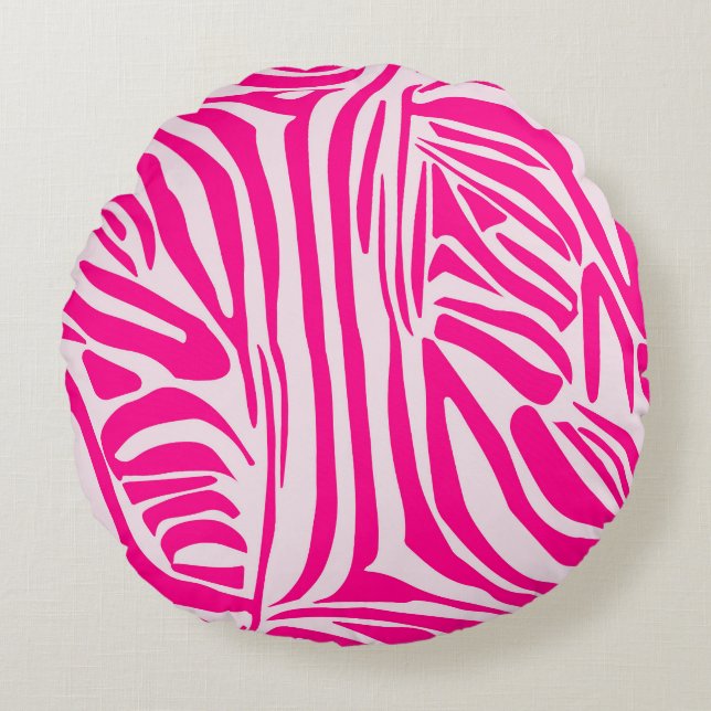 Cojín Redondo Estampado de cebra rosa (Anverso)