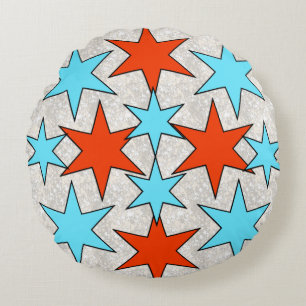 Cojín Redondo Estampado de estrellas azules y rojas