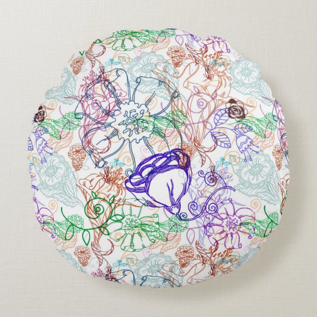 Cojín Redondo Estampado de flores 8 (Anverso)