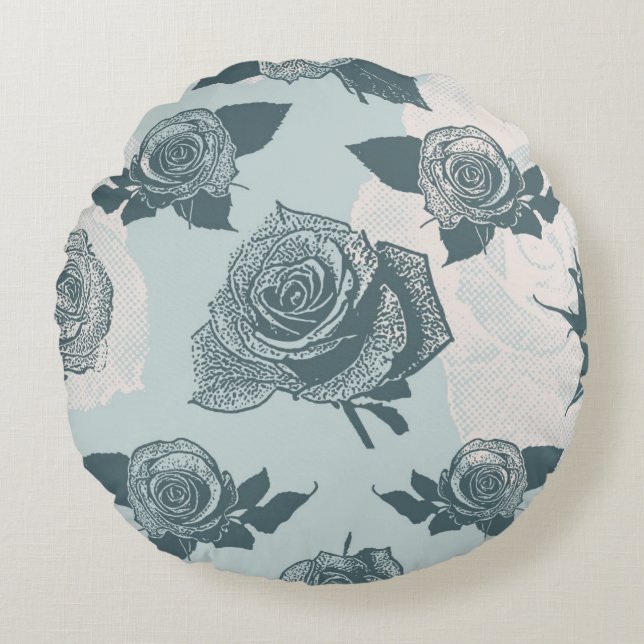 Cojín Redondo Estampado de flores con el rosa (Anverso)