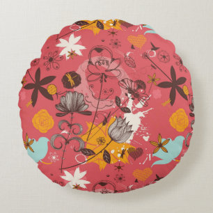Cojín Redondo Estampado de flores retro 7