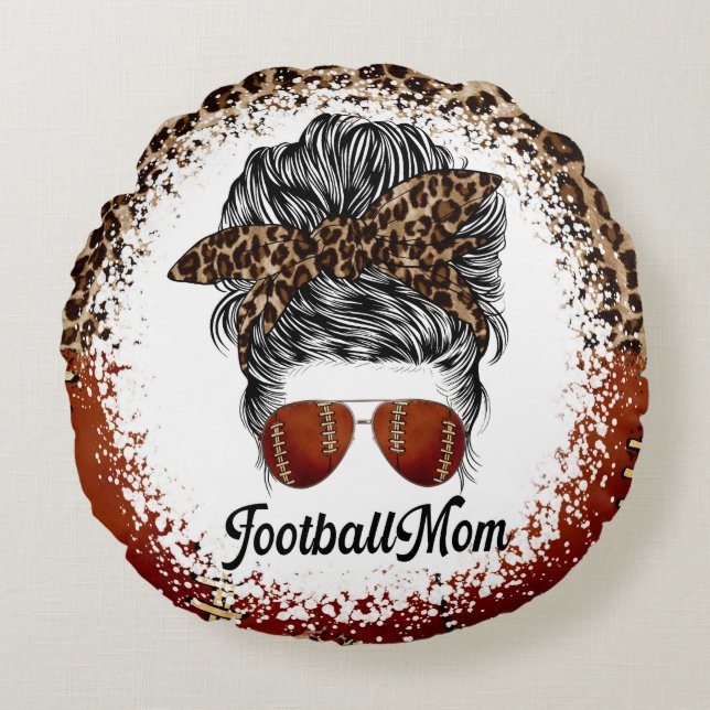 Cojín Redondo Estampado de leopardo de mamá de fútbol  (Anverso)
