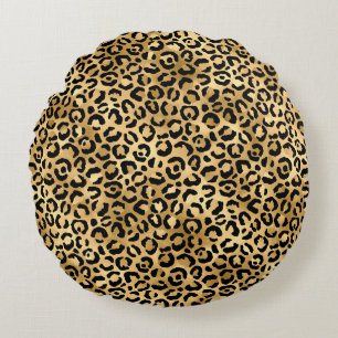 Cojín Redondo Estampado de leopardo dorado de lujo - Patrón anim
