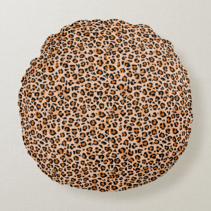 Cojín Redondo Estampado de leopardo naranja y marrón