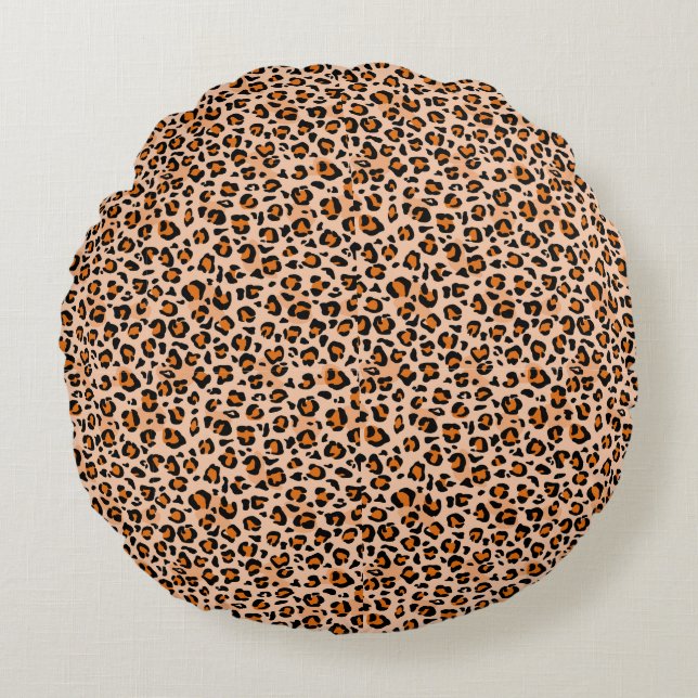 Cojín Redondo Estampado de leopardo naranja y marrón (Anverso)