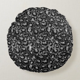 Cojín Redondo Estampado de leopardo negro y gris plateado
