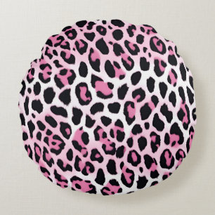 Cojín Redondo Estampado De Leopardo Rosa Y Blanco