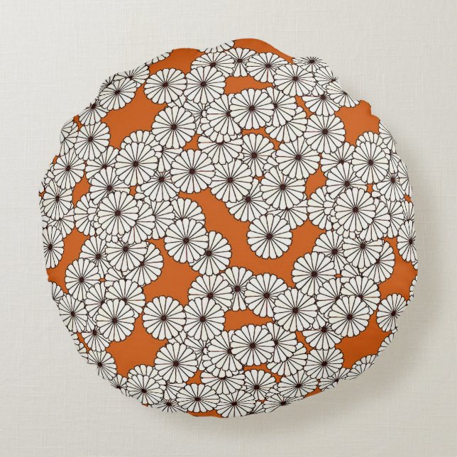 Cojín Redondo Estampado de plores del art déco - crema en moho (Reverso)