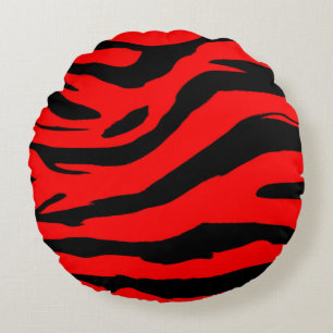 Cojín Redondo Estampado de zebra rojo brillante