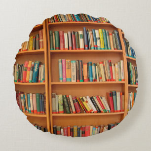 Cojín Redondo Estantería de libros Biblioteca Bibliófilo Lectura