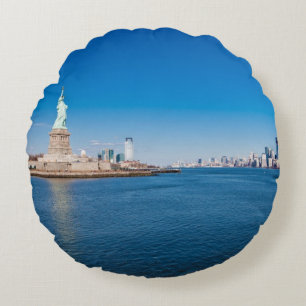 Cojín Redondo Estatua de la libertad, del río Hudson y de