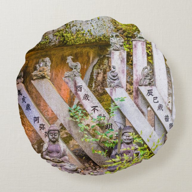 Cojín Redondo Estatuas de Buda en el templo Senko-ji (Reverso)