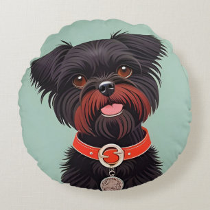 Cojín Redondo Estética minimalista de perro negro para amantes d