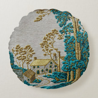 Cojín Redondo Estilo Antiguo Teal + Color Dorado Rural