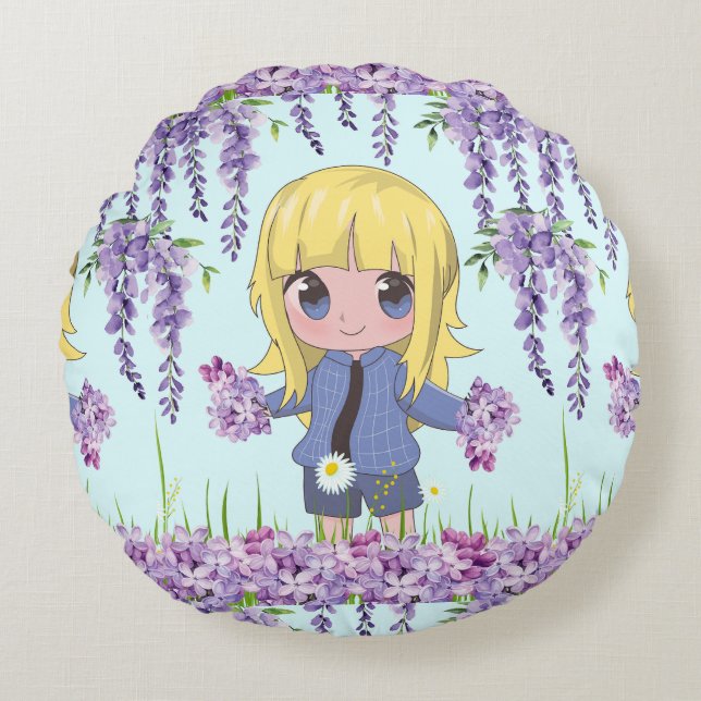 Cojín Redondo estilo de anime de dalls dulce (Anverso)