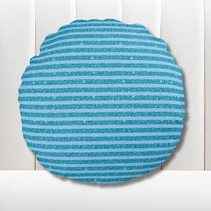 Cojín Redondo Estilo de Brillo Azul Océano Chic con Rayas Horizo