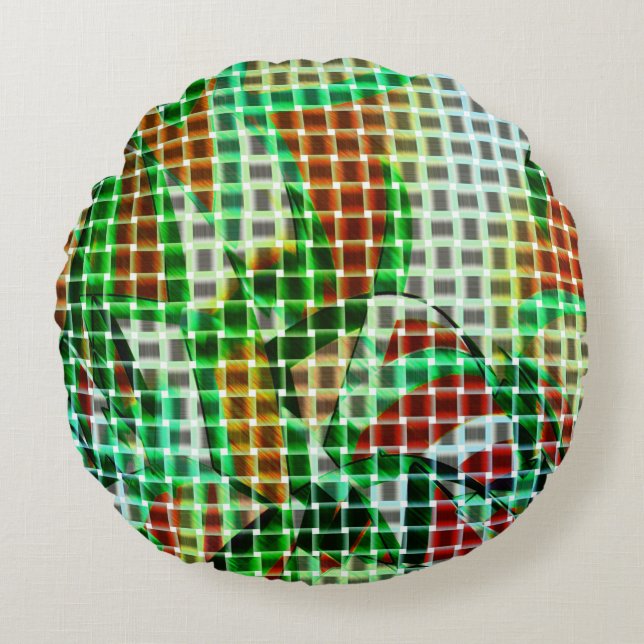 Cojín Redondo Estilo de cestas con cintas curvadas verdes (Anverso)