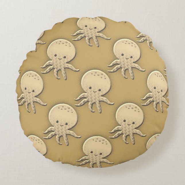 Cojín Redondo Estilo de cosecha Sepia Octopus para bebés (Anverso)