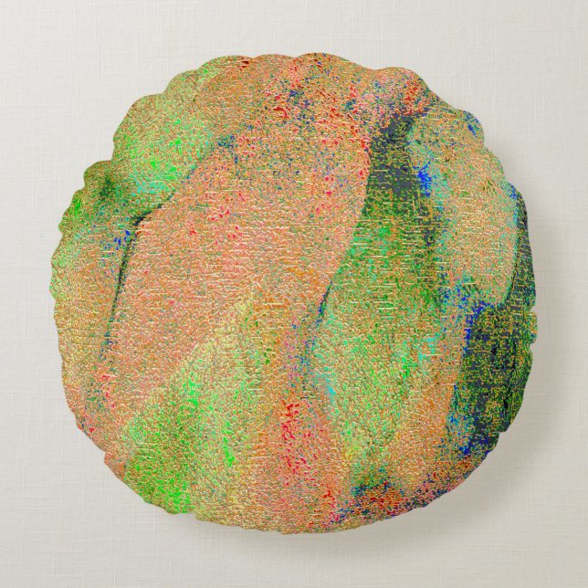 Cojín Redondo Estilo de cuero arrugado y pintura desgastada con  (Anverso)