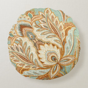 Cojín Redondo Estilo de damasco azul