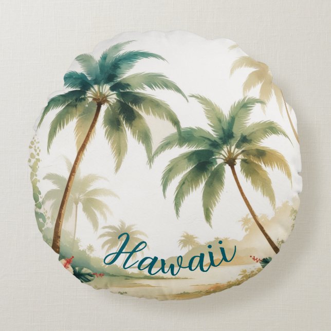 Cojín Redondo Estilo de época Hawai Viajes Honolulu (Anverso)