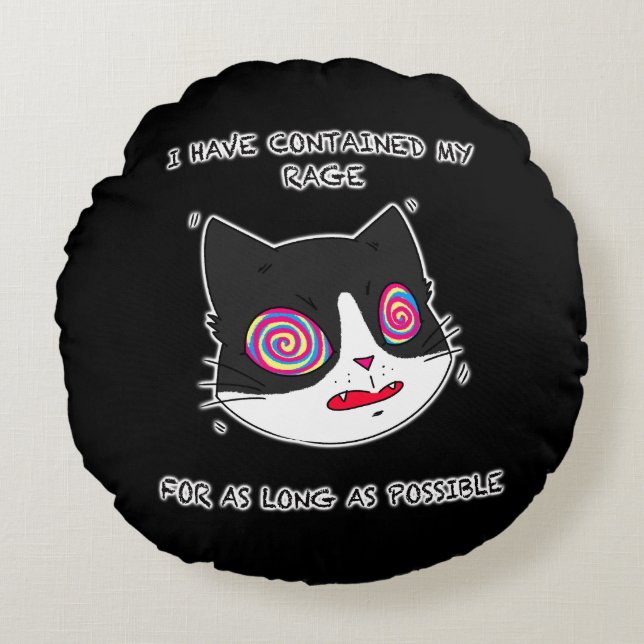 Cojín Redondo Estilo de gato personalizado con texto gracioso (Anverso)