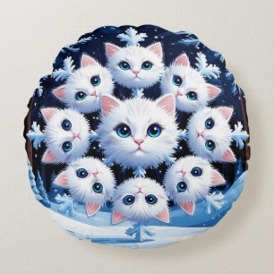 Cojín Redondo 🌸 Estilo de Hogar Acogedor Copo de Nieve Gato Lin