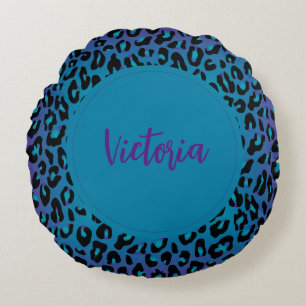 Cojín Redondo Estilo de Impresión de Animal de Leopardo Morado O
