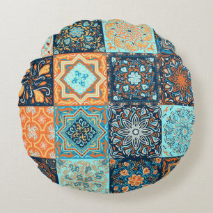 Cojín Redondo Estilo de mosaico: adornos cuadrados decorativos