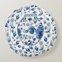 Estilo floral Chinoiserie azul y blanco pintado a