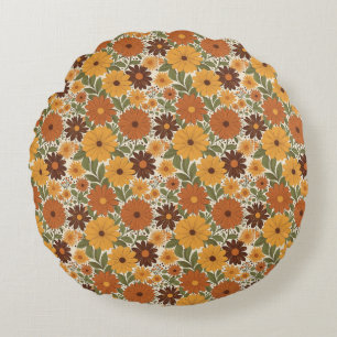 Cojín Redondo estilo floral/flor vintage de los 70