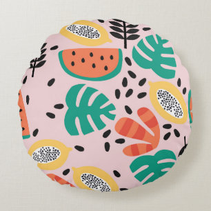 Cojín Redondo Estilo Fruta: Diseño de Patrón Vintage.