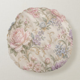 Cojín Redondo Estilo Shabby Chic Vintage Rosa Peonía Floral