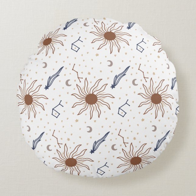Cojín Redondo Estrella celeste, sol y luna (Anverso)