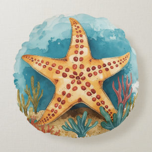 Cojín Redondo Estrella de mar y paraíso del océano tropical