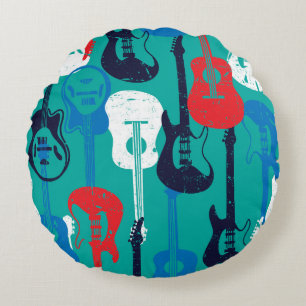 Cojín Redondo Estrella de rock: Patrón de guitarra grunge
